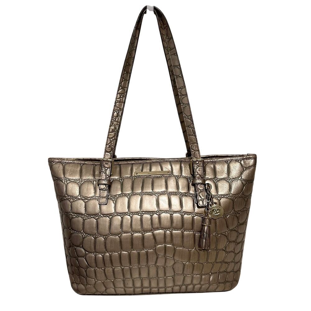 Brahmin Medium Asher Tote Metallic Taupe Melbourne Embossed Leather